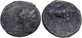 Italy, Campania, Neapolis. c. 300 BC. AR Nomos (19 mm, 7,3 g) Diademed head of nymph to right; to left, Artemis running right, holding torch; [XAPI be...