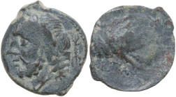 Italy, Northern Apulia, Arpi, c. 325-275 BC. Æ (14,5 mm, 3,9 g). Laureate head of Zeus left; thunderbolt behind. R/ Forepart of boar right, spear abov...