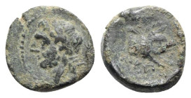 Italy, Northern Apulia, Arpi, c. 325-275 BC. Æ (16mm, 3.93g, 3h). Laureate head of Zeus l.; thunderbolt behind. R/ Forepart of boar r., spear above. H...