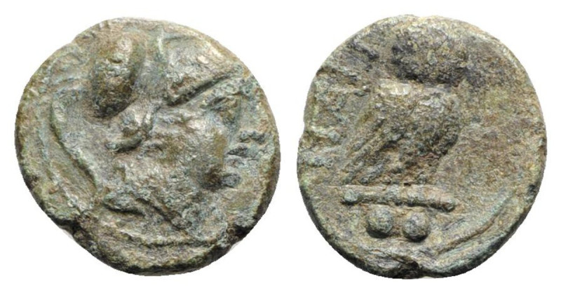 Italy, Northern Apulia, Teate, c. 225-200 BC. Æ Biunx (18mm, 4.68g, 7h). Helmete...