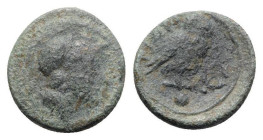 Italy, Northern Apulia, Teate, c. 225-200 BC. Æ Uncia (16mm, 3.13g, 11h). Helmeted head of Athena r. R/ Owl standing r., head facing; pellet below. HN...