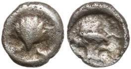 Italy, Calabria, Tarentum. c. 470-450 BC. AR Litra (6.4 mm, 0,3 g) Cockle-shell within linear circle. R/Female head r. within linear circle. Vlasto 11...