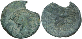 Italy, Southern Lucania, The Lucanians. Half-Unit, c. 207-204 BC (17,8 mm, 3,5 g) Diademed bust of winged Nike right, quiver over shoulder. R/Zeus in ...