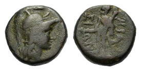 Italy, Southern Lucania, Herakleia, 3rd-1st centuries BC. Æ (12,9 mm, 2,2 g). Helmeted head of Athena r.; behind, bow in bow-case. R/ Herakles standin...