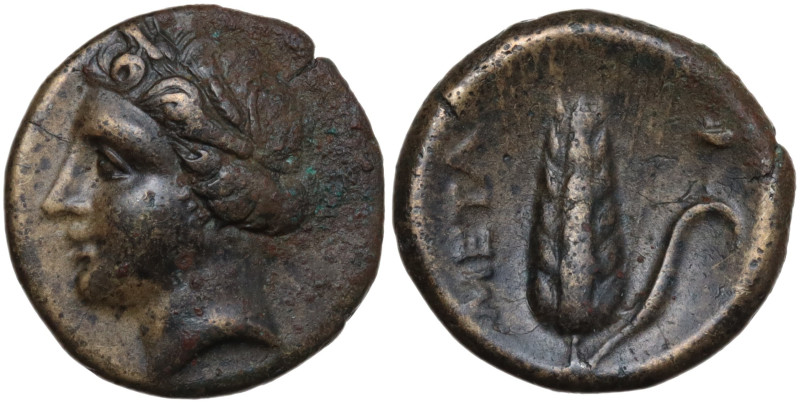 Italy, Lucania, Metapontion, c. 300-250 BC. Æ (15,5 mm, 2,7 g) Head of Demeter l...