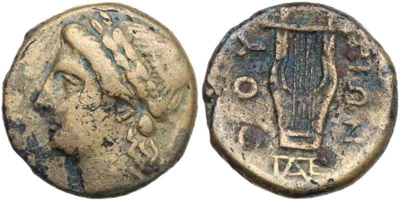 Italy, Lucania, Thourioi. c. 280-213 BC. Æ (14,3 mm, 3 g). Laureate head of Apol...