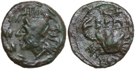 Italy, Bruttium, The Brettii. Circa 208-203 BC. Æ Quartuncia (13,7 mm, 1,9 g). Head of Amphitrite left, wearing crab headdress; within laurel wreath. ...