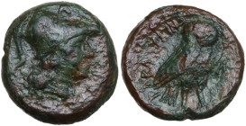 Italy, Bruttium, Vibo Valentia (Hipponion), c. 193-150 BC. Æ Triens (15,5 mm, 4,2 g). Helmeted head of Athena r. R/ Owl standing r., head facing; four...
