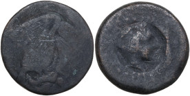 Sicily, Akragas, c. 425/0-410/06 BC. Æ Tetras (27,6 mm, 14,3 g). Eagle standing r. R/ head of Herakles r., wearing lion skin, within incuse circle. CN...