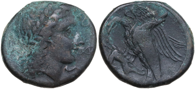 Sicily, Akragas. Tyranny of Phintias, 287-279 BC. Æ Hexas. (23 mm, 8,6 g). Laure...