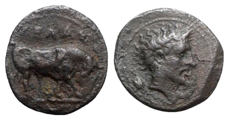 Sicily, Gela, c. 420-405 BC. Æ Tetras or Trionkion (18mm, 3.50g, 2h). Bull stand...