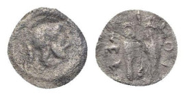 Sicily, Himera, c. 479-409 BC. AR Litra (10mm, 0.23g, 4h). Archaic head of Athena l., wearing crested helmet. R/ Pair of greaves. HGC 2, 445 var. (hea...