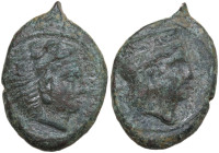 Sicily, Himera as Thermai Himerensis, late 4th - early 3rd century BC. Æ (12,4 mm, 2,8 g). Head of Hera r., wearing stephane. R/ Head of Herakles r., ...