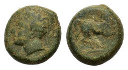 Sicily, Panormos. c. 400-350 BC. Æ (13,6 mm, 4,4 g). Wreathed head of Triptolemos, left. R/ Horse running right. SNG Copenhagen 96; Calciati III, P. 3...