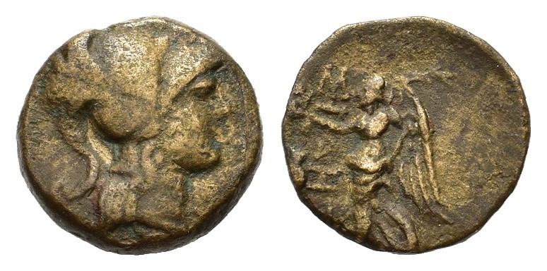 Pamphylia, Side. 2nd-1st centuries BC. Æ (14,9 mm, 3,3 g). Helmeted head of Athe...