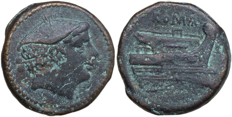 Anonimous. South East Italy c. 211-210 BC. Æ Sextans (20,5 mm, 7 g) Head of Merc...