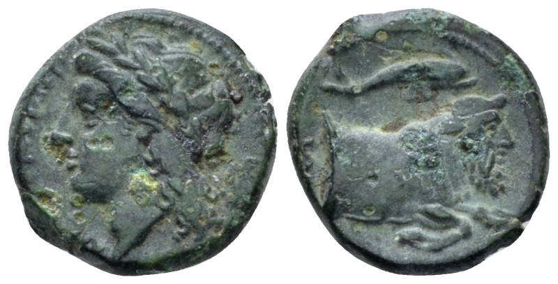 Campania , Neapolis Bronze circa 250-225, Æ 11.90 mm., 1.25 g.
Laureate head of...