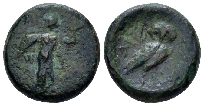 Lucania, Metapontum Bronze circa 225-200, Æ 11.00 mm., 1.73 g.
Athena Alkidemos...