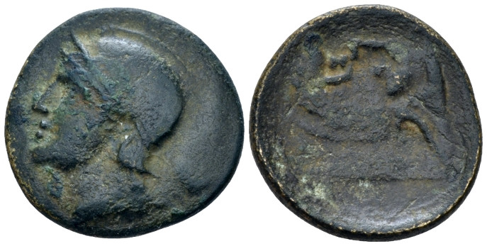 Acarnania, Federal Coinage Bronze circa 250-220, Æ 21.00 mm., 4.49 g.
Head of A...