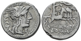 M. Porcius Laeca. Denarius circa 125