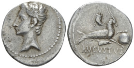 Octavian as Augustus, 27 BC – 14 AD Denarius Colonia Patricia 18-16