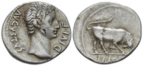 Octavian as Augustus, 27 BC – 14 AD Denarius Lugdunum 15-13