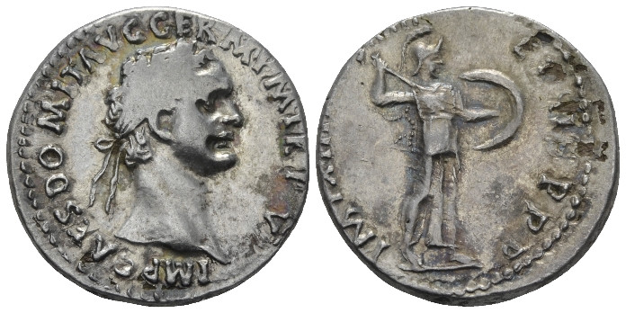 Domitian, 81-96 Plated denarius Rome 87, AR 19.00 mm., 3.18 g.
Laureate head r....