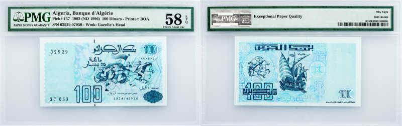 Algeria, 100 Dinars 1992, PMG - Choice About Unc 58 EPQ Algeria, 100 Dinars 1992...