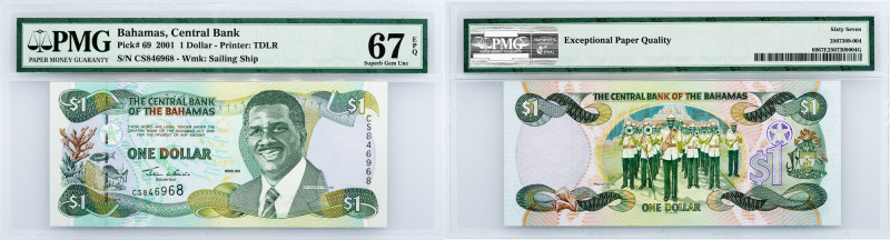 Bahamas, 1 Dollar 2001, PMG - Superb Gem Unc 67 EPQ Bahamas, 1 Dollar 2001, P# 6...
