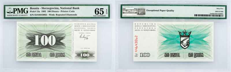 Bosnia-Herzegovina, 100 Dinara 1992, PMG - Gem Uncirculated 65 EPQ Bosnia-Herzeg...