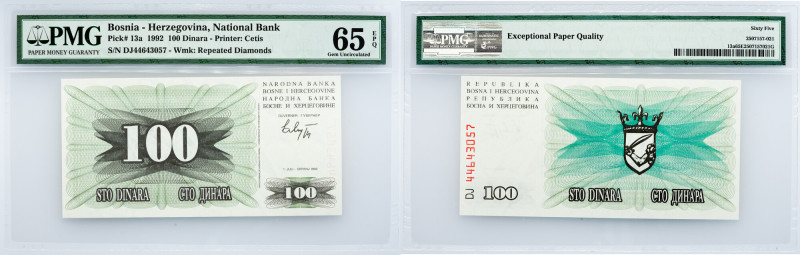 Bosnia-Herzegovina, 100 Dinara 1992, PMG - Gem Uncirculated 65 EPQ Bosnia-Herzeg...