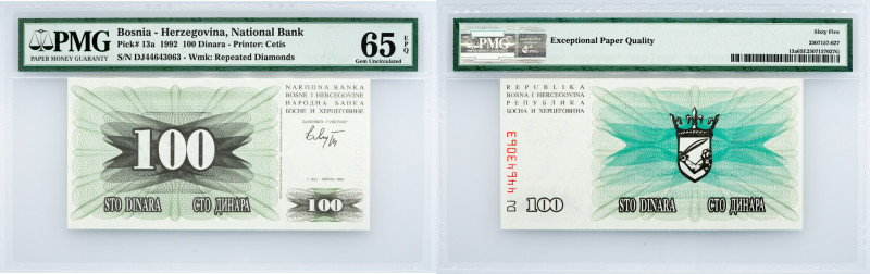 Bosnia-Herzegovina, 100 Dinara 1992, PMG - Gem Uncirculated 65 EPQ Bosnia-Herzeg...