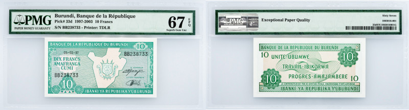Burundi, 10 Francs 1997-2003, PMG - Superb Gem Unc 67 EPQ Burundi, 10 Francs 199...