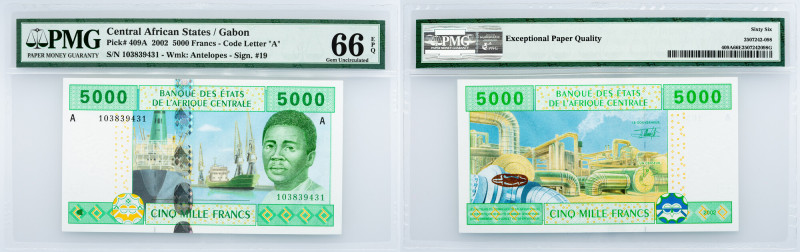 Central African States, 5000 Francs 2002, PMG - Gem Uncirculated 66 EPQ Central ...