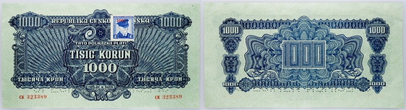 Czechoslovakia, 1000 Korun 1945 Czechoslovakia, 1000 Korun 1945, P# 57s, Perfora...