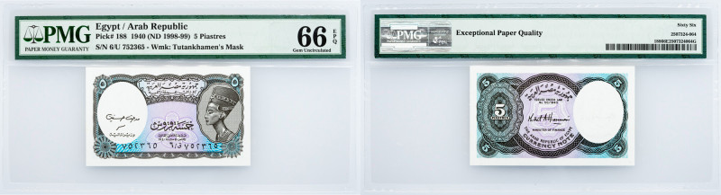 Egypt, 5 Piastres 1940, PMG - Gem Uncirculated 66 EPQ Egypt, 5 Piastres 1940, P#...