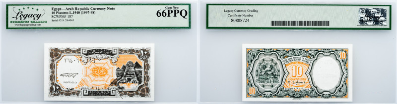 Egypt, 10 Piastres 1997-1998, Legacy - Gem New 66PPQ Egypt, 10 Piastres 1997-199...