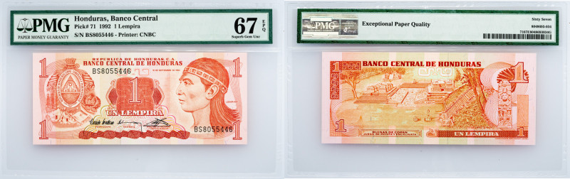 Honduras, 1 Lempira 1992, PMG - Superb Gem Unc 67 EPQ Honduras, 1 Lempira 1992, ...