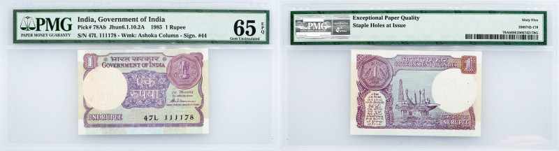 India, 1 Rupee 1985, PMG - Gem Uncirculated 65 EPQ India, 1 Rupee 1985, P# 78Ab,...
