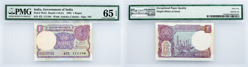 India, 1 Rupee 1985, PMG - Gem Uncirculated 65 EPQ India, 1 Rupee 1985, P# 78Ab,...