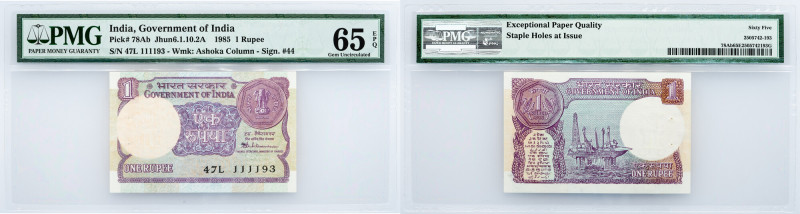 India, 1 Rupee 1985, PMG - Gem Uncirculated 65 EPQ India, 1 Rupee 1985, P# 78Ab,...