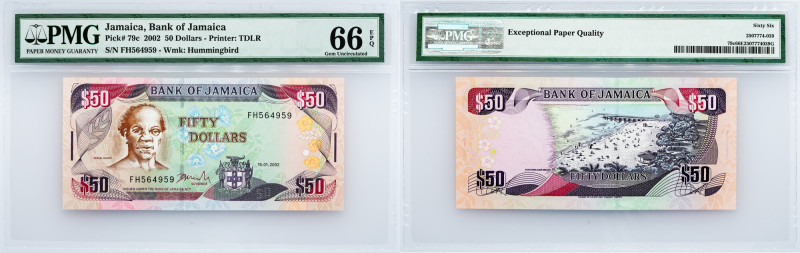 Jamaica, 50 Dollars 2002, PMG - Gem Uncirculated 66 EPQ Jamaica, 50 Dollars 2002...