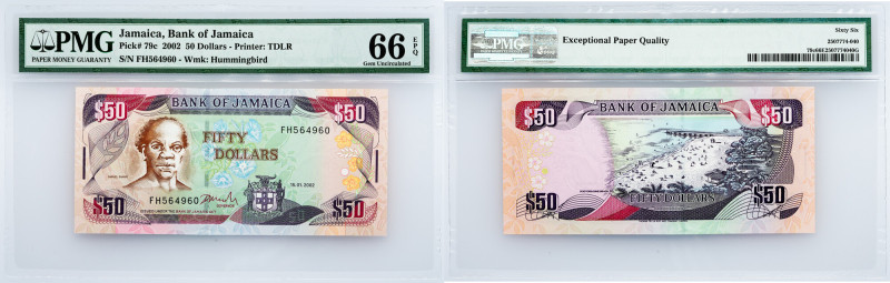 Jamaica, 50 Dollars 2002, PMG - Gem Uncirculated 66 EPQ Jamaica, 50 Dollars 2002...