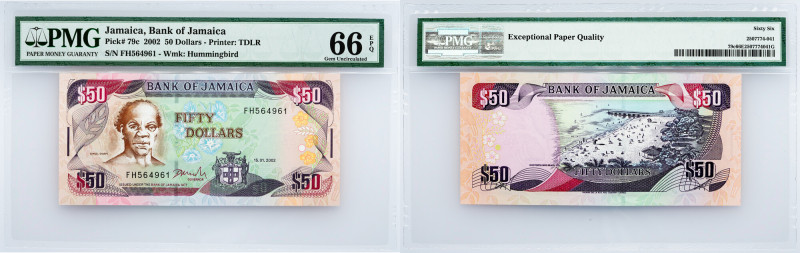 Jamaica, 50 Dollars 2002, PMG - Gem Uncirculated 66 EPQ Jamaica, 50 Dollars 2002...