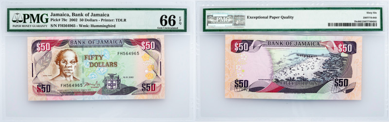 Jamaica, 50 Dollars 2002, PMG - Gem Uncirculated 66 EPQ Jamaica, 50 Dollars 2002...