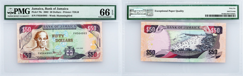 Jamaica, 50 Dollars 2002, PMG - Gem Uncirculated 66 EPQ Jamaica, 50 Dollars 2002...