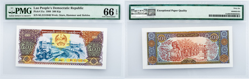 Lao People’s Democratic Republic, 500 Kip 1988, PMG - Gem Uncirculated 66 EPQ La...