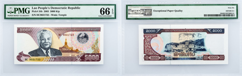 Lao People’s Democratic Republic, 5000 Kip 2003, PMG - Gem Uncirculated 66 EPQ L...
