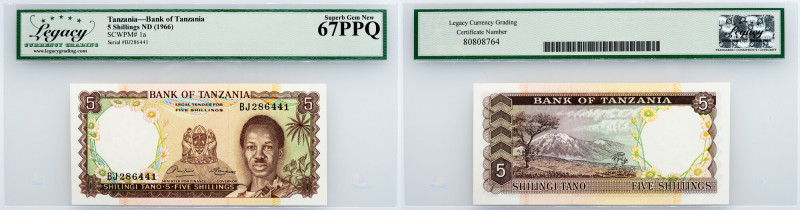 Tanzania, 5 Shillings 1966, Legacy - Superb Gem New 67PPQ Tanzania, 5 Shillings ...
