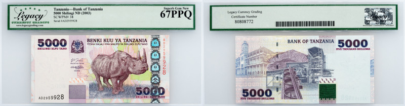 Tanzania, 5000 Shilingi 2003, Legacy - Superb Gem New 67PPQ Tanzania, 5000 Shili...